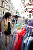 Women browsing at the fleamarket in Beckstrasse, Schanzenviertel, Hamburg, Germany