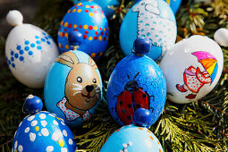 Easter decorations on the fountain of the former Ebrach monastery, Upper Franconia, Bavaria, Germany