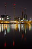 Voest Linz, Stahlwerk bei Nacht, Donau, Oberösterreich, Österreich