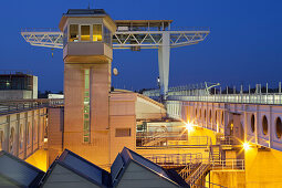 Freudenau power plant at night, District 2, Vienna, Austria