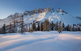 View from Hochkeil to Hochkoenig in Winter, Muehlbach, Salzburg Land, Austria