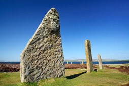 Steinzeitliche Steinsäulen, Ring of Brodgar, UNESCO Weltkulturerbe The Heart of Neolithic Orkney, Orkney Inseln, Schottland, Großbritannien, Vereinigtes Königreich