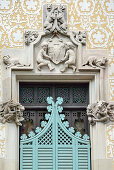 Casa Amatller, Detail an der Fassade, Architekt Antoni Gaudi, UNESCO Weltkulturerbe Arbeiten von Antoni Gaudi, Modernisme, Jugendstil, Eixample, Barcelona, Katalonien, Spanien