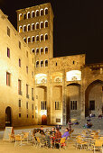 Illuminated Kings square at night, Placa del Rei, Barri Gotic, Barcelona, Catalonia, Spain