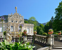 Schloss Linderhof von König Ludwig II., Schloss Linderhof, Rokoko, Ammergauer Alpen, Bayerische Alpen, Oberbayern, Bayern, Deutschland