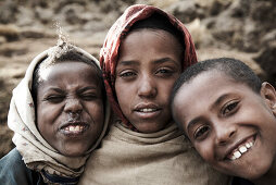 Three children, Simien Mountains National Park, Ethiopia