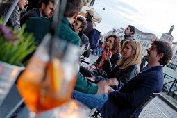 Guests in a bar, Navigli quarter, Milan, Lombardy, Italy