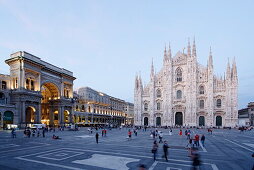 Piazza del Duomo with Milan Cathedral and Galleria Vittorio Emanuele II in the evening, Milan, Lombardy, Italy