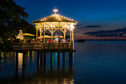 pavilion with bar on the shore of Lake Constance at night, Bregenz, Vorarlberg, Austria