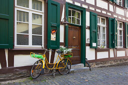 Entrance to Hotel Buergerhaus, Monschau, Eifelsteig hiking trail, Eifel, North Rhine-Westphalia, Germany