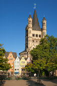 Häuser am Fischmarkt vor der Kirche Groß-Sankt-Martin, Altstadt, Köln, Rhein, Nordrhein-Westfalen, Deutschland