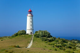 Lighthouse at Dornbusch, Hiddensee island, National Park Vorpommersche Boddenlandschaft, Baltic Sea, Mecklenburg Western-Pomerania, Germany