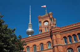 Red city hall, Rotes Rathaus and television tower, Berlin Mitte, Berlin, Germany