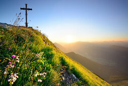 Summit cross at mount Geigelstein, Chiemgau Alps, Chiemgau, Upper Bavaria, Bavaria, Germany