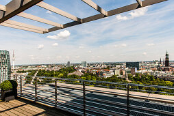 View to the Hamburger Television tower and the Tanzende Turme office towers at St. Pauli, Hamburg, Germany