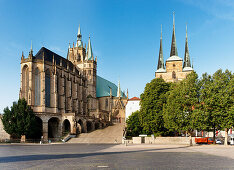 Domplatz, Erfurter Dom und Severikirche, Erfurt, Thüringen, Deutschland