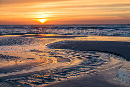 Beach at sunset, tidal creek, Juist Island, Nationalpark, North Sea, East Frisian Islands, National Park, Unesco World Heritage Site, East Frisia, Lower Saxony, Germany, Europe