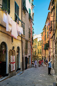 Main street Via Capellini, Porto Venere, Province of La Spezia, Liguria, Italy