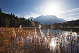 Lake Luttensee in front of the Karwendel mountains, near Mittenwald, Bavaria, Germany
