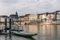 View over river Rhine to a hotel in the evening, Basel, Canton of Basel-Stadt, Switzerland