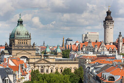 Cityscape with Federal Administrative Court and New Town Hall, Leipzig, Saxony, Germany