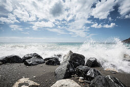Rocks at beach, Vernazza, Cinque Terre, La Spezia, Liguria, Italy