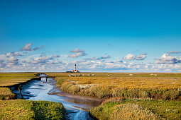 Leuchtturm Westerhever, Halbinsel Eiderstedt, Nordfriesland, Schleswig-Holstein, Deutschland