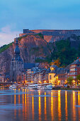 View of Dinant in the evening, Meuse, Maas, Vallée de Meuse, Haute Meuse Dinantaise, Wallonia, Belgium, Europe