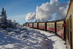 Brockenbahn am Brocken, Harz, Sachsen Anhalt, Deutschland