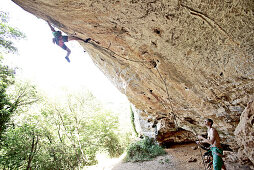 Men rock climbing, Finale Ligure, Province of Savona, Liguria, Italy