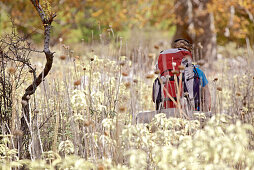 Woman hiking along long-distance footpath Lycian Way, Antalya, Turkey