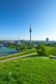 Olympia park with Olympia tower and BMW building, Munich, Upper Bavaria, Bavaria, Germany