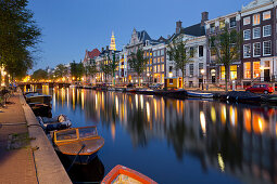 Houses along the Kloveniersburgwal in the evening, Amsterdam, Netherlands