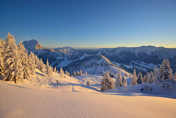 Winter mountain scenery, Breitenstein, Mangfall Mountains, Bavarian Prealps, Upper Bavaria, Bavaria, Germany