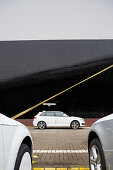New cars on a parking area awaiting shipping, Bremerhaven, Bremen, Germany