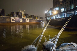 The container ship CMA CGM Marco Polo in the Container Terminal Burchardkai in Hamburg, Germany