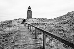 Kampen lighthouse, Quermarkenfeuer, red cliff, North sea, Kampen, Sylt, Schleswig-Holstein, Germany