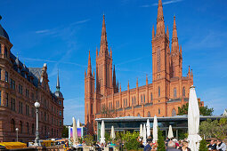 Townhall, Neues Rathaus, and parish church, Marktkirche, Wiesbaden, Mittelrhein, Middle Rhine, Hesse, Germany, Europe