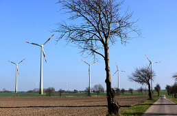 Wind turbine west of Magdeburg near the A2 autobahn, Saxony-Anhalt, Germany