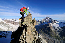 Mountaineer at the Zmuttgrat (Northwest Ridge) of Matterhorn, Wallis, Switzerland