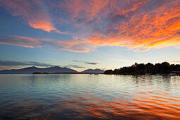 Dusk at Chiemsee, near Gstadt, Chiemsee, Chiemgau region, Bavaria, Germany