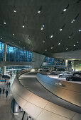 Interior view of BMW world, Olympic park, Munich, Bavaria, Germany, Architects Coop Himmelblau