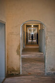 Corridor with prison cells at concentration camp memorial Dachau, Upper Bavaria, Bavaria, Germany