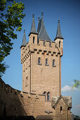 Tower of Hohenzollern castle, Hechingen Bissingen, Swabian Alp, Baden-Wuerttemberg, Germany