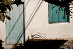 House wall with door and window, Praia, Santiago, Cape Verde