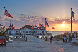 Pier at sunrise, Ahlbeck, Usedom, Baltic Sea, Mecklenburg Western Pomerania, Germany