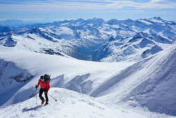 Back-country skier ascending to Grossvenediger, Venediger Group, High Tauern National Park, Salzburg, Austria