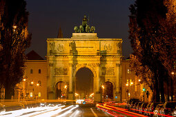 Triumphal arch, Siegestor at night, Munich, Upper Bavaria, Bavaria, Germany