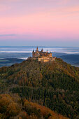 View to Hohenzollern castle, near Hechingen, Swabian Alb, Baden-Wuerttemberg, Germany