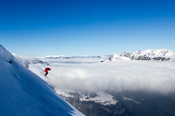 Free rider jumping, free ride skiing area Haldigrat, Niederrickenbach, Oberdorf, Canton of Nidwalden, Switzerland
